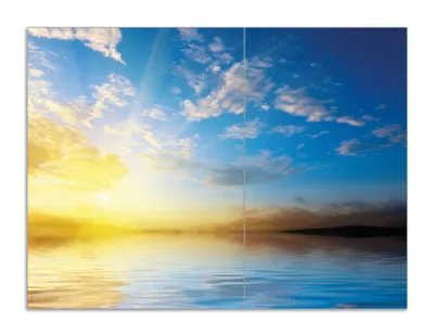 Produktbild von Wallario Herdabdeckplatte aus Glas, Größe 70 x 52 cm 2-teilig, Motiv Sonnenuntergang über dem Meer I