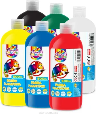 Zdjęcie produktu dla Farby plakatowe w butelkach 500ml (6 kolorów)