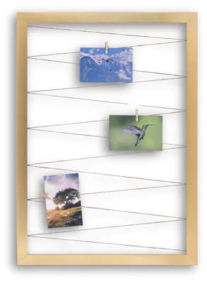 Produktbild von Fotohalter Pinnwand Fotorahmen (Hochformat) mit Juteband 20 Holzklammern Bilderrahmen inklusive CLAMARO Collage Flex, Flex Farbe:Gold, Quer/Hochformat Größe:40x60cm (Hochformat)