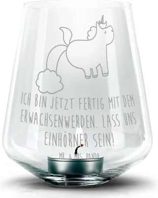 Produktbild von Mr. & Mrs. Panda Windlicht Glas Einhorn Pupsen - Transparent - Geschenk, Laterne, Regenbogen, Freundin, Teelichthalter, Kerzenhalter, Deko, Spaß, Unicorn, Lustig