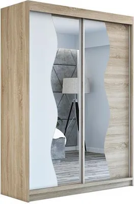 Produktbild von Schwebetürenschrank, 2-türig Schrank mit Spiegel! Moderne Garderobe für Kleidung. Verschiedene Farben (Weiß, Schwarz, Somona) Kleiderschrank RIMA 160  cm