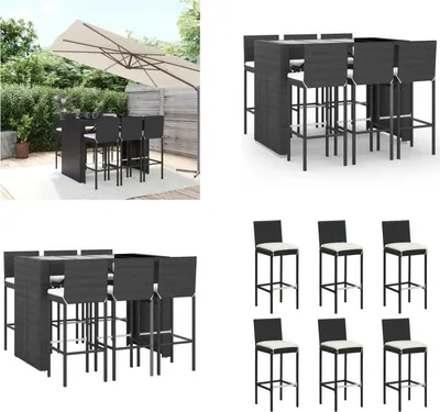 Produktbild von vidaXL 7 tlg. Gartenbar Set mit Kissen Schwarz Poly Rattan - Gartenbar Set - Gartenbar Sets - Garten Bar Set - Gartenbar