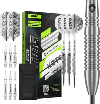 Produktbild von KOTO – Sting Silver Bomb Dartpfeile Tungsten 90%, 23 G, Silber, Mit 6 Flights, Shafts und Wallet, Steeldarts, Darts profi Set, 3 Dart pfeile