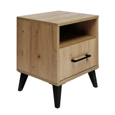 Zdjęcie produktu dla Szafka nocna Oslo z szufladą i półką – nowoczesny design do sypialni, dąb Artisan