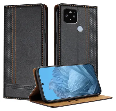 Image de Étui pour Google Pixel 5 XL étui à rabat en cuir avec fonction de support noir