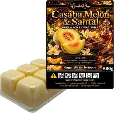 Produktbild von WonderWax Duftwachs Wax Melts für Duftlampe, 6 Würfel Duftmelt Wachsmelt Sojawachs Duftwachs Würfel für Raumdüfte, Wachs Duftöl Winter Indoor Schmelzen für Aromalampe Casaba Melon & Santal