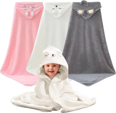 Produktbild von Baby Badcape 3 Stück, Weiches Korallenvlies, 80 x 80 cm, Für Neugeborene