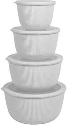 Produktbild von Salatschüssel mit Silikon Deckel, Groß 4er-Set 3.5L/2.3L/1.35L/10.72L, Rührschüssel aus BPA-freiem Kunststoff, Stapelbar, Spülmaschinen- und mikrowellengeeignet, für Camping und Küche, Grau