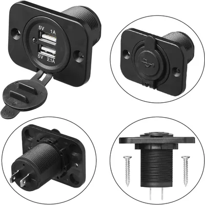 Produktbild von USB Doppel 2100mA 12V/24V Einbausteckdose Einbaubuchse Stecker Ladegerät LKW