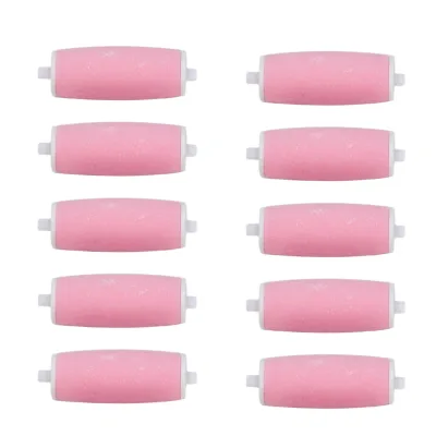 Imagen del producto de 10 cabezales de repuesto para el depilador eléctrico Pedi Micro, partículas abrasivas para depilador eléctrico de pies, apto para uso húmedo y seco, color rosa, para pieles ásperas y secas