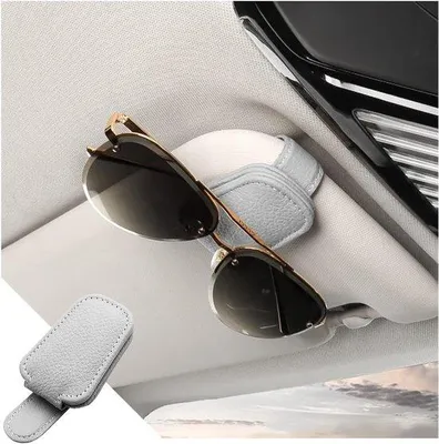 Produktbild von Famanu Sonnenbrillenhalter für Auto-Sonnenblende, magnetischer Brillenclip mit Kartenfach, grau