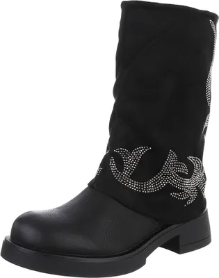 Produktbild von Ital-Design Damen Stiefel Flache Stiefel  Wildlederoptik, Lederoptik Western- & Bikerstiefel 88519570 Schwarz Gr.  39