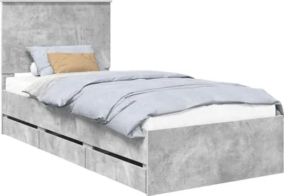 Zdjęcie produktu dla vidaXL Rama łóżka z wezgłowiem betonowo-szara 90 x 190 cm Drewno inżynieryjne