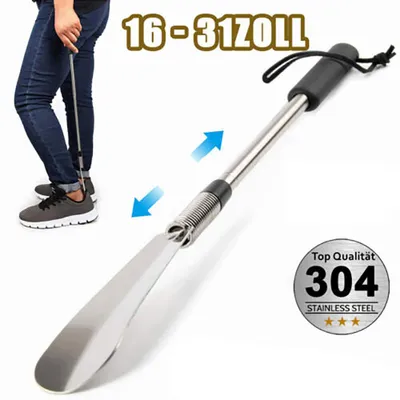 Produktbild von Premium Schuhanzieher mit langem Griff, 16.5'' and 31.5'', verstellbarer Expander –Teleskop-Federschuhlöffel, Edelstahl