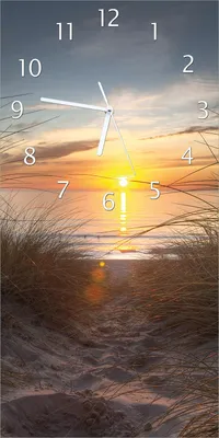Produktbild von Wallario Design Wanduhr bedruckt, Größe 30 x 60 cm, Motiv: Sonnenuntergang am Strand