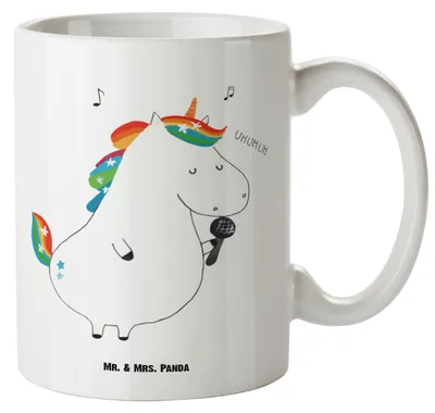 Produktbild von Mr. & Mrs. Panda Pott Einhorn Sänger - Weiß - Geschenk, Große Tasse, Keramiktasse, Deko, Einhörner, Teebecher, Riesenkaffeetasse, Sängerin, steingut, Disco, Geburtstag