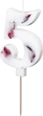 Produktbild von Geburtstagskerze Zahl 5 mit Rosenblättern 8cm Weiß / Rot