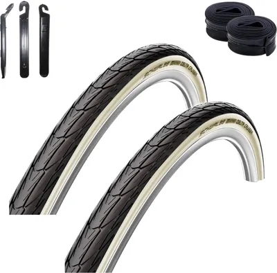 Produktbild von 2 x Schwalbe Delta Cruiser K-Guard Fahrradreifen Weißwand Decke 37-540 ( 24 x 1 3/8 ) + 2 Schwalbe Schläuche AV9 inkl. Reifenheber