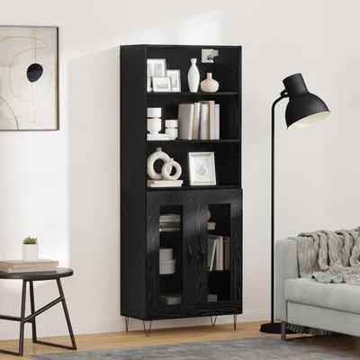 Zdjęcie produktu dla VidaXL Wysoka szafka, 2 sztuki, kolor czarny, imitacja dębu, wymiary: 69,5 x 34 x 180 cm