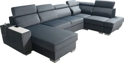 Produktbild von Robin Cezar Ecksofa Schlaffunktion Bettkasten Verstellbare Kopfstützen Sofa L-Form Schlafsofa Freistehende Eckcouch Schlafcouch Wohnzimmermöbel inkl. Laptoptisch Steckdose Rechts Grau