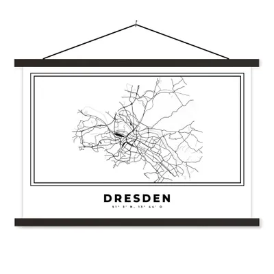 Produktbild von MuchoWow® Textilposter Schwarz und weiß - Deutschland - Stadtplan - Dresden 120x80 cm mit schwarzem Rahmen - Wanddeko