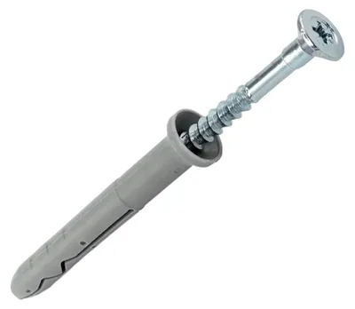 Produktbild von Nageldübel 6 x 40 mm mit Senkkopf 100 Stück - Vormontierte Schlagdübel inkl. verzinkter Schraube, Nylondübel für Schnellmontage in Beton, Vollstein & Mauerwerk