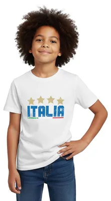 Produktbild von Spreadshirt Italien Vier Sterne Weltmeister Fußball Kinder T-Shirt, 98/104 (3-4 Jahre), Weiß