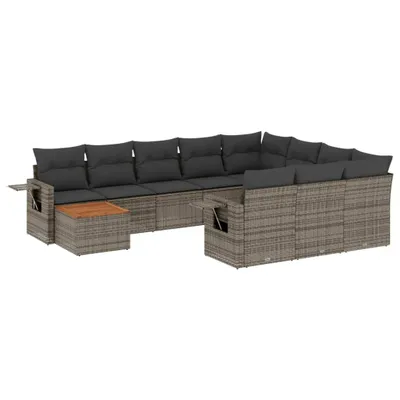 Produktbild von vidaXL 11-tlg. Garten-Sofagarnitur mit Kissen Grau Poly Rattan