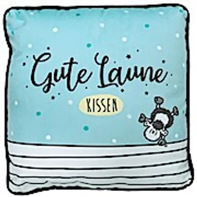 Produktbild von Sheepworld 46462 Plüschkissen Gute Laune, Zierkissen mit Streifen, 25 cm x 25 cm, Hellblau, Polyester Kissen