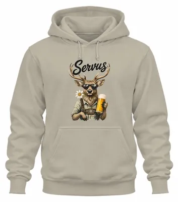 Produktbild von Servus Hirsch Lederhosen Bier Trachtenshirt Dirndl Wiesn Hoodie Kapuzenpullover, Natur, XL