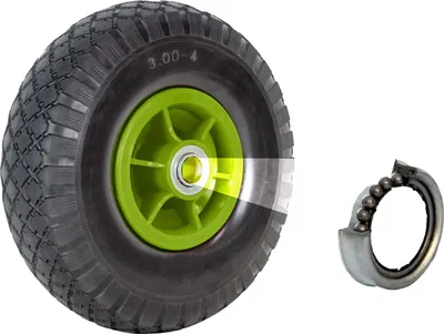 Produktbild von Sackkarrenrad Luftrad 260x85 mm 3.00-4 60 mm versetze Nabe Ø 20 mm grün robustes 4 PR Gewebe