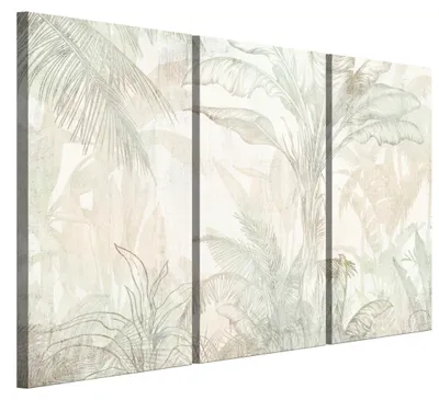 Produktbild von LUMASOUL Leinwand Bilder 90x60 cm, Leinwandbild Blätter Motiv, Wandbilder Holzrahmen und Webstuhl Wohnzimmer und Schlafzimmer, 3 teilig Blätter 14