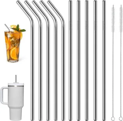 Image de Pailles en acier inoxydable (10 pièces) avec brosses de nettoyage pour gobelets de 30 oz
