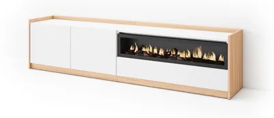 Produktbild von TV-Schrank, Lowboard, 207x37x50cm, Für TV-Geräte bis zu 80", Elektrokamin., Weiß und Eiche Soft