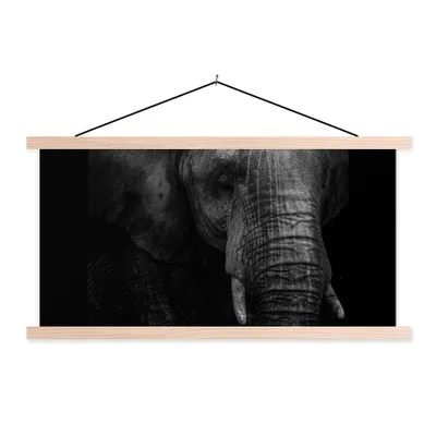 Produktbild von MuchoWow® Textilposter Elefant - Tier - Porträt 120x60 cm mit holzfarbenen Rahmen - Klemmleiste