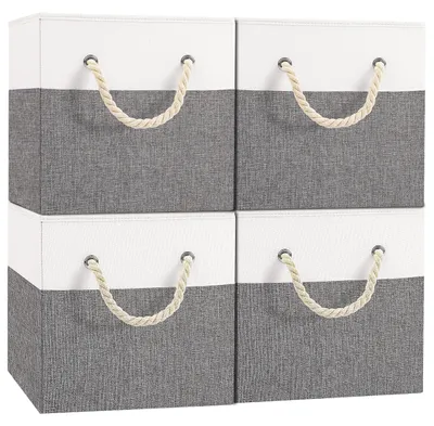 Produktbild von 4-teiliges Aufbewahrungsset für Stoffe, faltbarer Aufbewahrungskorb, Aufbewahrungswürfel mit Griffen, Aufbewahrungsboxen für Stoffe zur Aufbewahrung von Kleidung