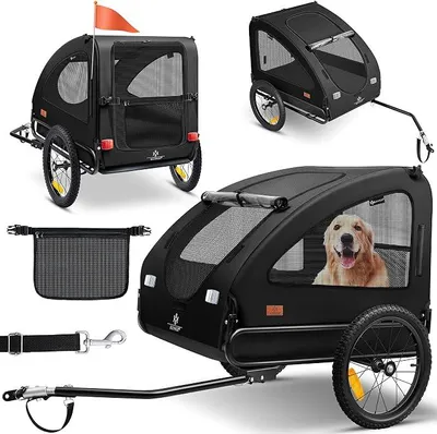 Produktbild von Hundeanhänger Boxer 2-in-1 Hundebuggy Fahrradanhänger groß ca. 250L Volumen - Inkl. Fahne und Tasche - 600D Oxford Canvas, Klappbar SmartSpace Concept, max. 45kg