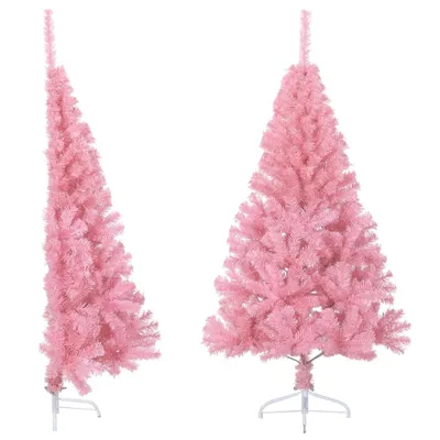Zdjęcie produktu dla Sztuczna choinka połówka ze stojakiem, różowa, 120 cm, PVC