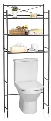Produktbild von Toilettenregal MARSA mit drei Ablageflächen – Vielseitiges Standregal, WC- und Waschmaschinenregal in Schwarz, Perfekt für Waschküche