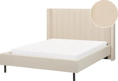 Zdjęcie produktu dla BELIANI Łóżko jasnobeżowe boucle dwuosobowe 140 x 200 cm tapicerowane ze stelażem wezgłowiem czarne nóżki nowoczesny design