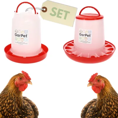 Produktbild von Futterautomat Hühner + Hühnertränke im Set Futterspender Futtertrog Küken Hühner Zubehör Kükentränke Geflügeltränke Wassertränke Wasserspender Gr. 4