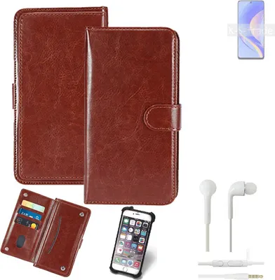 Produktbild von K-S-Trade 360° Hülle kompatibel mit Huawei nova Y90 inkl. Headphones braun Kunstleder Case BookCase WalletCase Kunstlederederhülle Handyhülle,