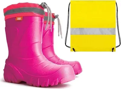 Produktbild von Demar Gummistiefel Kinder Regenstiefel Kinderstiefel rosa gefüttert Eva Schaum mit Innensocken + Schuhbeutel Neongelb Mädchen (22/23)