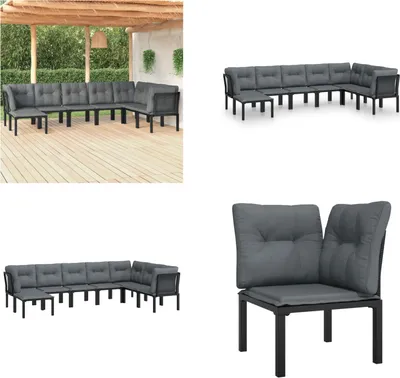 Image de vidaXL 8 pcs. Garden Lounge Set Noir et Gris Poly Rattan - Garden Lounge Set - Garden Lounge Sets - Lounge Set - Garden Lounge Set