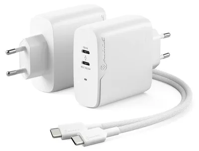 Imagen del producto de Cargador rápido Alogic Rapid Power de 63W con dos puertos USB-C y cable de 2 metros