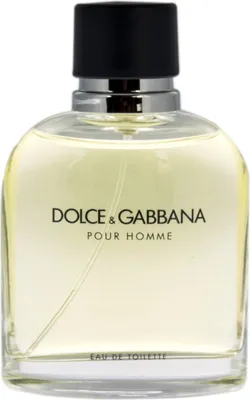 A clear, professional studio shot of a Dolce & Gabbana Pour Homme Eau de Toilette spray bottle against a white background.