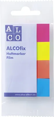 Produktbild von ALCO Haftstreifen, 20 x 50 mm, 4 x 40 Streifen, blau, rot, gelb, pink, sortiert