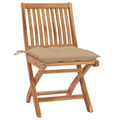 Image de Chaises de jardin 2 pcs. avec coussin beige teck massif