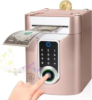 Image de Tirelire électronique avec écran tactile et lecteur d'empreintes digitales pour les enfants de 3 à 12 ans - Rose