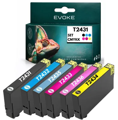 Immagine prodotto di Inchiostri compatibili per stampanti Epson T2431, T2432, T2433, T2434, T2435, T2436, formato 24XL, confezione da 6: nero, ciano, magenta, giallo, ciano chiaro, magenta chiaro, capacità 91 ml, compatibili con i modelli Expression Photo XP-750, 760, 850, 851, 860, 950, 960, 970